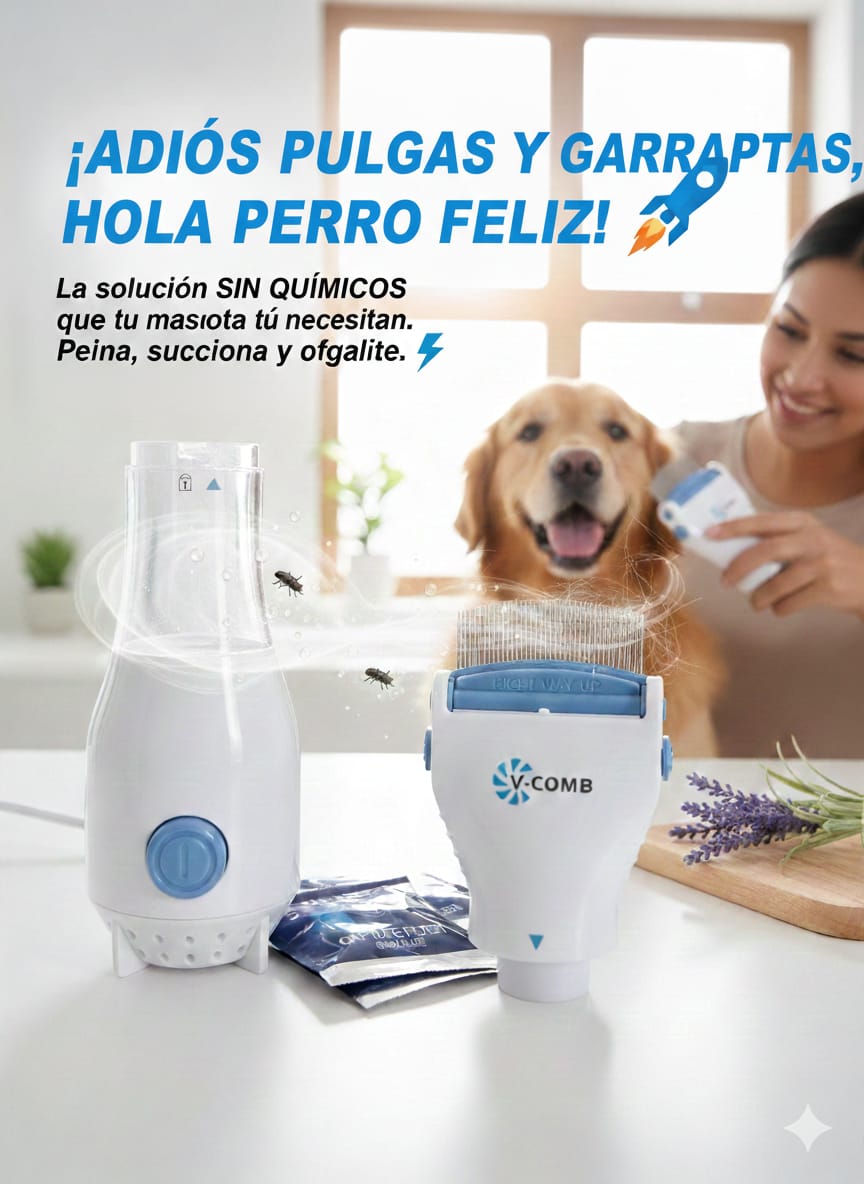 🐶 Eliminador de Pulgas y Garrapatas para Mascotas V-Comb
